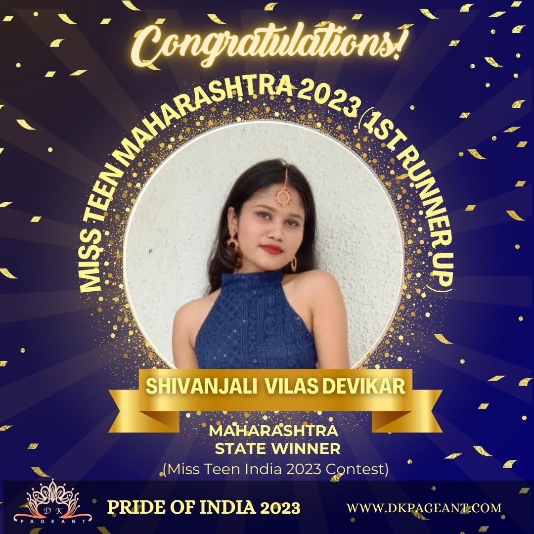 “Shivanjali Vilas: Illuminating Radiance – Miss Teen Maharashtra 2023 1st Runner-Up”